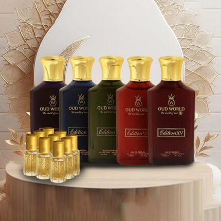 5x100ml perfumes and free attars combo Series 3 – Oud World Oman